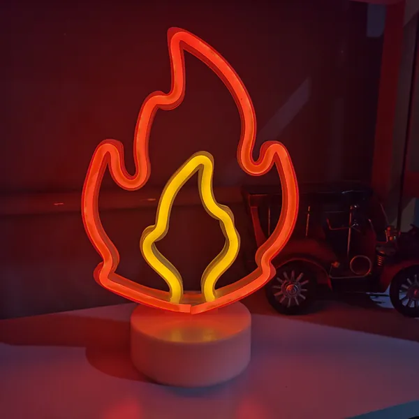 Fire Neon LED Night Lights Pyro Flame Desktop Lamp