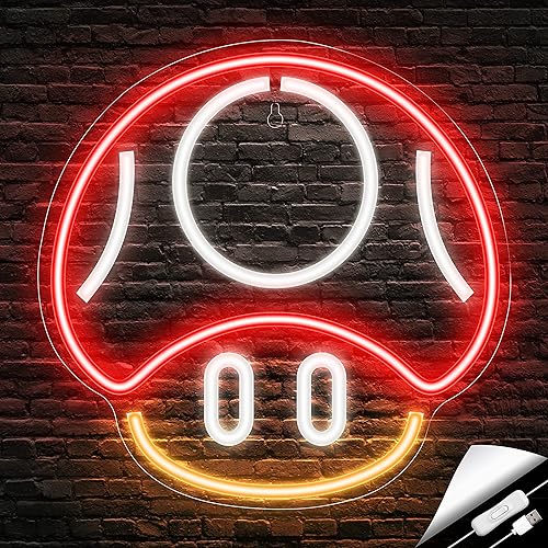 Kavaas Gaming Neon Sign, Mushroom Neon Sign for Game Room Decor, Man Cave, Kids Room - Gaming Mushroom Wall Decor - Gamer Gifts for Boys, Kids (Red) - Mushroom1_Red