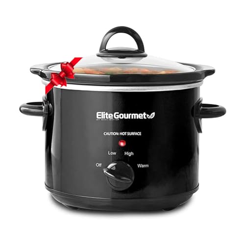 Elite Gourmet MST-350B Electric Oval Slow Cooker, Adjustable Temp, Entrees, Sauces, Stews & Dips, Dishwasher Safe Glass Lid & Crock (3 Quart, Black) - 3 Quart