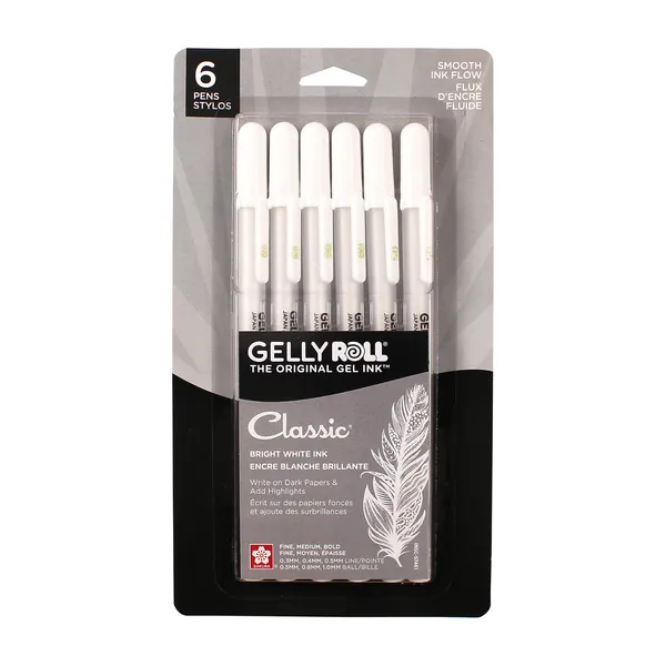 Sakura Classic Gelly Roll White Pens, 6 Count (Pack of 1), 6 Pack - 