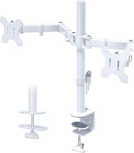 BONTEC Dual Monitor Stand White, Monitor Mount for 13-27 Inch LCD LED, Ergonomic Full Motion Heavy Duty Double Monitor Arms Hold up to 22 lbs, VESA 75x75/100x100 mm - 13" - 27" - White