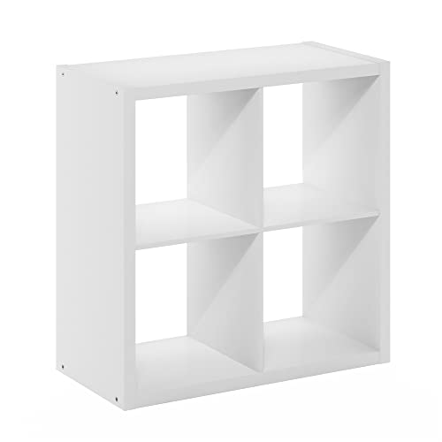Furinno Cubicle Open Back Decorative Cube Storage Organizer, 4-Cube, White - White - 4-Cube, Open back