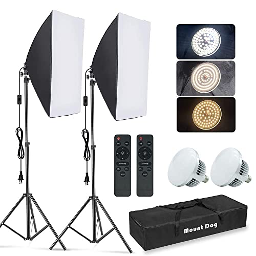 MOUNTDOG Softbox Lighting Kit, 2x19.7"x27.5" Photography Continuous Lighting System with 2pcs 85W 5700K E27 Socket LED Bulbs and Remote for Portrait Product Fashion Photography - white-2