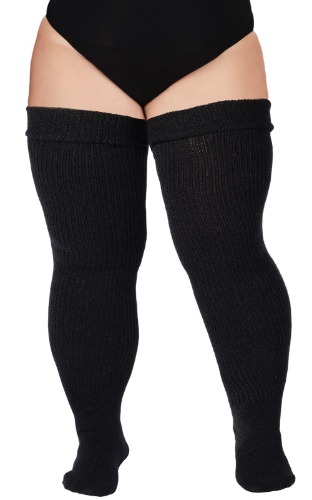 Plus Size Womens Thigh High Socks for Thick Thighs- Extra Long & Thick Over the Knee Stockings- Leg Warmer Boot Socks - Classic Black