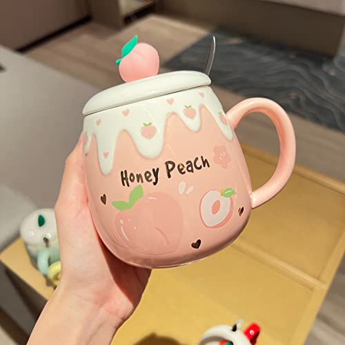 Cup With Cover Spoon Peach Mug