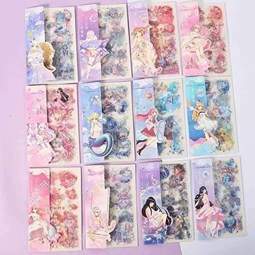 EAMOTOL 48 Sheets Anime Girl Journaling Stationery Stickers - Calendar Decorative Frosted PET Sticker for Scrapbook Journal Diary Planner DIY Craft Album Phone Case Cup- 12 Constellation Cartoon Girl - 12 Constellation Cartoon Girl Series