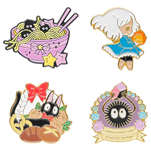 FLYEMMET Cute Enamel Pins for Backpacks, Kawaii Anime Fish Fox Rabbit Bee Cartoon Pins for Kids, Lapel Pin Set Badges for DIY Clothing Bags Jackets Jewelry Accessory Decoration Gift - 4 Pieces Cat & Girls