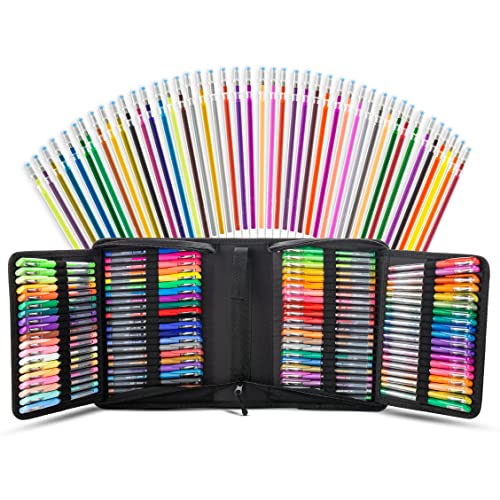 DasKid 240 Color Artist Gel Pen Set, includes 48 Glitter, 21 Metallic, 22 Pastel,18 Neon, 6 Rainbow, 5 Standard colors, 120 Matching Color Refills, Non-Toxic Art Pen for Adults & Kids,