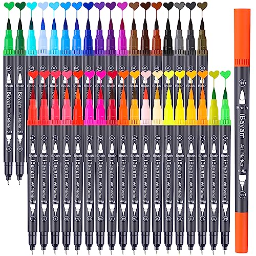 iBayam Dual Tip Art Brush Marker Pens for Adult Coloring Book, 36 Colors Journal Planner Drawing Pens with Fine Point & Brush Tip for School Office Calligraphy Note Taking Arts and Crafts Supplies