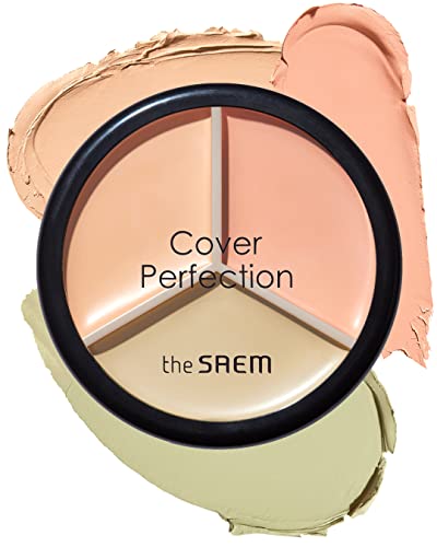 THESAEM Cover Perfection Triple Pot Concealer 03 Correct Up Beige - for Fair to Light Skin Tone - 3 Color Full Coverage Concealer - Covers Blemishes Spots, Dark Circles, Redness Skin - 03 Correct Up Beige