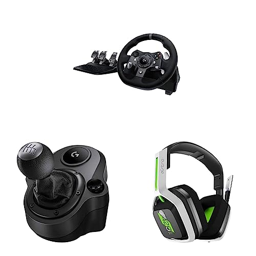 Logitech G920 Driving Force Racing Wheel + Floor Pedals + Driving Force Shifter + A20 Wireless Gaming Headset Bundle - Xbox X|S/Xbox One/PC - Xbox X|S, Xbox One, PC/Mac - Wheel + Shifter + Headset