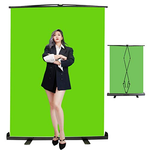 PYXEL STUDIO Green Screen, 1.5x2m Collapsible Chromakey Panel for Photo Studio Video, Wrinkle-Resistant Pull Up Green Screen, Removal with Auto-Locking Cushion Frame, Aluminum Case, Ultra-Quick Setup - Green