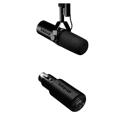 Shure SM7dB Dynamic Vocal Microphone w/Built-in Preamp for Streaming, Podcast, & Recording MVX2U XLR-to-USB Digital Interface with Headphone Jack, Integrated Pre-amp with 60dB Gain Control - SM7dB Dynamic Vocal Microphone w/Built-in Preamp for Streaming, Podcast