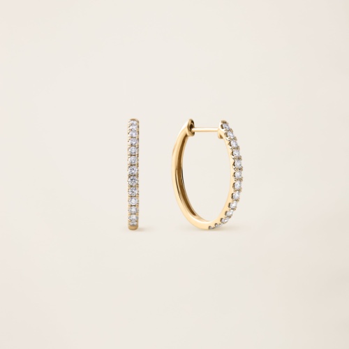 14k Solid Gold Diamond Half Pavé Hoop Earrings - Yellow Gold