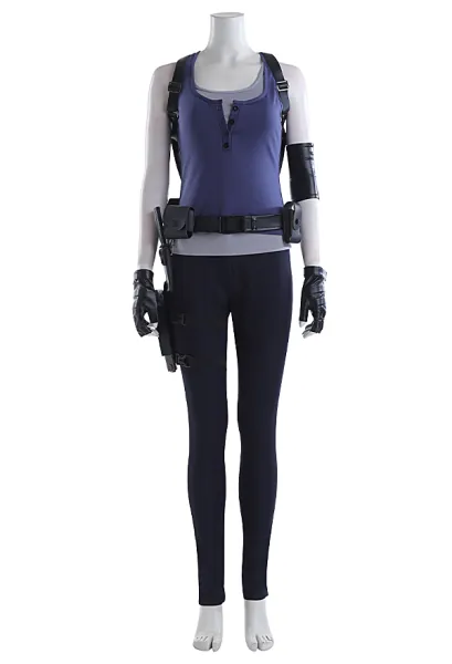 Resident Evil 3 Remake Jill Valentine Cosplay Costume Blue Vest Pants Set with Belt Bags