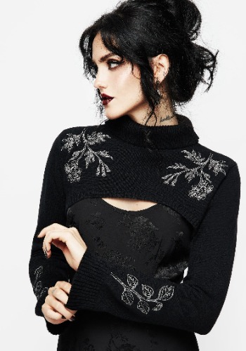 Amalthea Embroidered Roll Neck Extreme Crop Jumper | S
