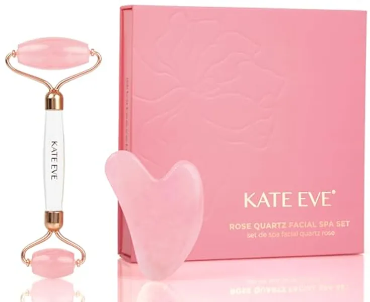Kate Eve Elite Brazilian Rose Quartz Face Roller & Gua Sha Set - Certified, Ultra-Premium Quartz for Revitalizing Facial Therapy, Skin Lifting, Wrinkle Reduction - A Must-Have Elevate Your Skincare