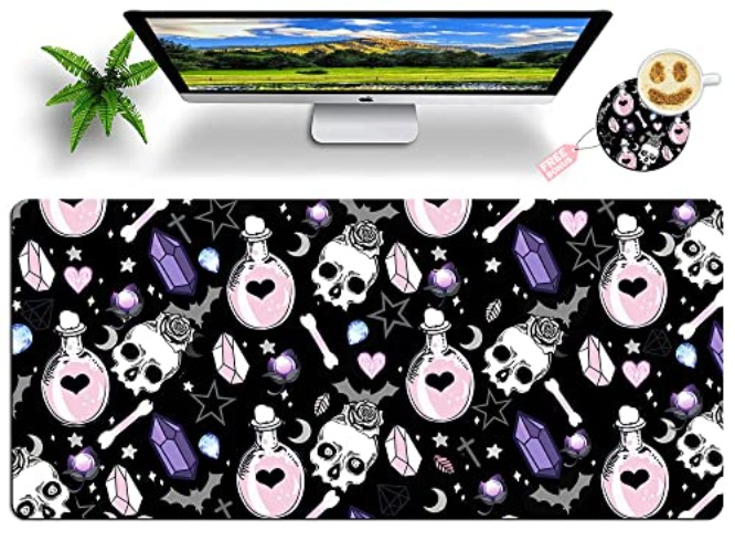 Mouse Pad Large with Coaster, 27.5"x11.8" Cute Theme Design Full Desk Mousepad Stitched Edges Desk Pad Extended Large Gaming XXL Mouse Pad for Desk Office Home - XXL Extended Mouse Pad - Cute