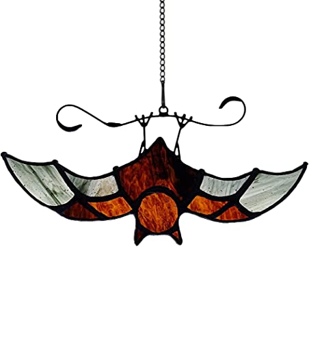 BOXCASA Bat Stained Glass Window Hangings, Bat Suncatcher Halloween Decoration,Bat Decor Hanging for Home, Office, Kitchen,Living Room - Upside Down Bat