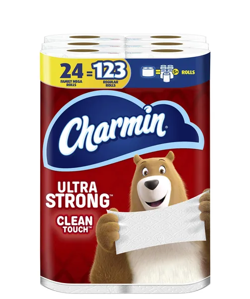 Charmin Ultra Strong Clean Touch Toilet Paper, 24 Family Mega Rolls = 123 Regular Rolls