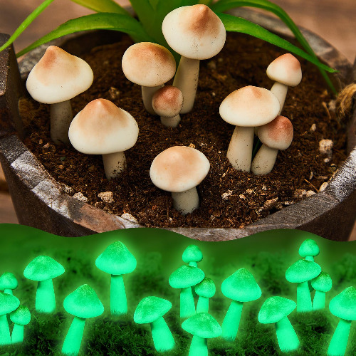 Taiyin 10 Pcs Luminous Mushroom Miniature Garden Mushrooms Outdoor Decor Waterproof Glow in The Dark Mushroom Yard Decor for Fairy Outdoor Garden Micro Landscape Christmas Tree Decor