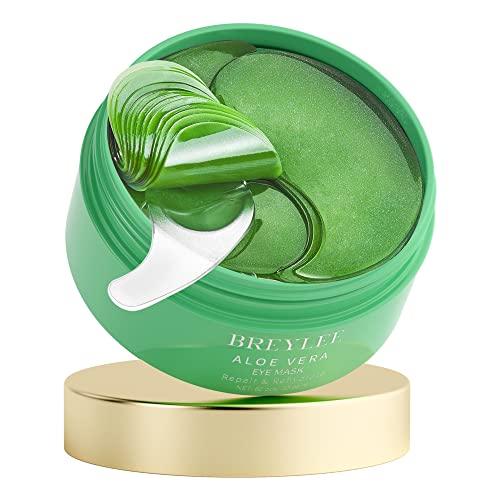 BREYLEE Aloe Vera Eye Masks - 60 Pcs - Reduce Puffy Eyes & Dark Circles, Firm & Improve Under Eye Skin, Pure Natural Extracts for Youthful Appearance & Reduction of Fine Lines and Wrinkles. - GREEN