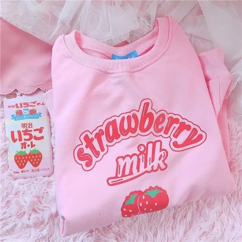 Strawberry Milk Inspired Long Sleeve Cozy Sweater - XXXL
