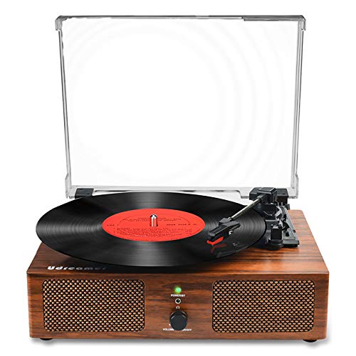 Vinyl Record Player Wireless Turntable with Built-in Speakers and USB Belt-Driven Vintage Phonograph Record Player 3 Speed for Entertainment and Home Decoration - Brown