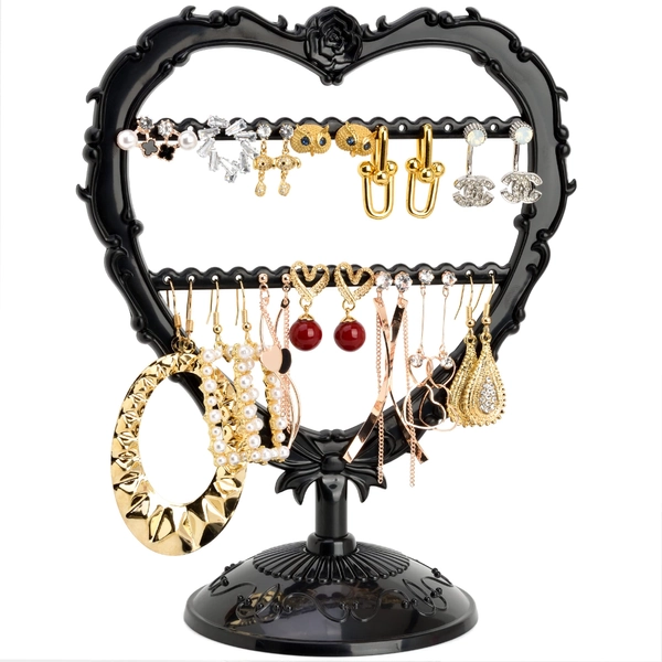 OkidsMall Cute Heart Earring Holder Small Jewelry Organizer Display Stand (Black)