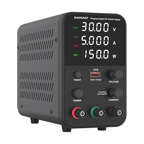 DC power supply (0-30V,0-5A) adjustable, switching power supply, mini high precision 4-digit display with USB fast charging interface, variable lab bench power supply, output on/off/encoder knob - 30V/5A(150W)