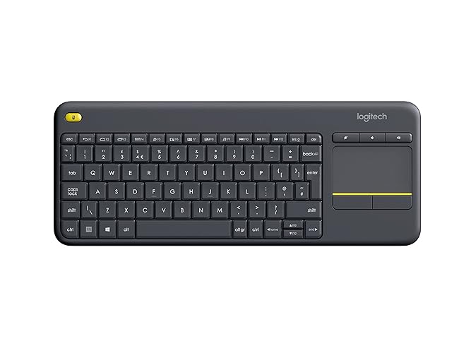 Logitech K400 Plus Wireless Touch TV Keyboard With Easy Media Control and Built-in Touchpad, HTPC Keyboard for PC-connected TV, Windows, Android, Chrome OS, Laptop, QWERTY UK English Layout - Black - Black - K400 Plus - Non Bluetooth