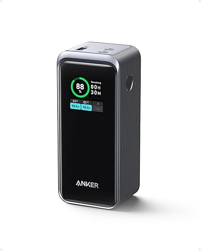 Anker Prime Power Bank, 20,000mAh Portable Charger with 200W Output, Smart Digital Display, 2 USB-C and 1 USB-A Port Compatible with iPhone 16/15/14/13 Series, Samsung, Dell, and More - Black
