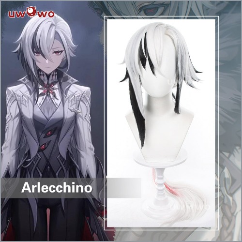 【Pre-sale】Uwowo Game Genshin Impact Fatui Harbinger The Knave Arlecchino Cosplay Wig Long Silver Hair