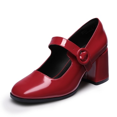 DREAM PAIRS Chunky Heels for Women Block Heels Closed Toe Mary Jane Shoes Comfortable Dress Office Church Pumps - 11 Bright Red