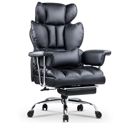 naspaluro Executive Office Chair Desk Chair, PU Computer Recliner, Heavy Duty Leather Office Chairs for Home Office, Ergonomic Office Chair with Footrest, High Back Swivel Chair-Black - Black