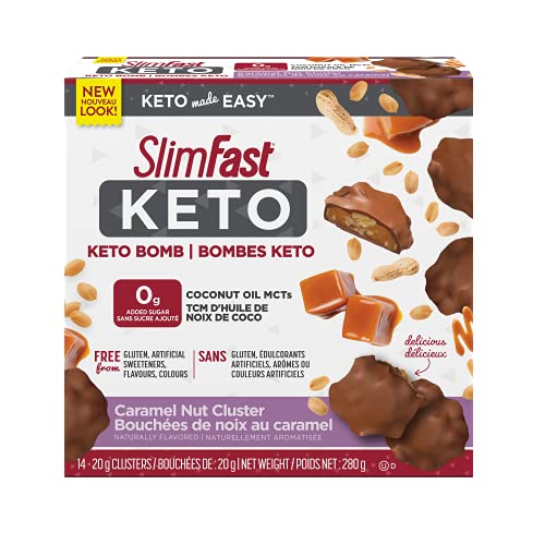 SlimFast KETO Bomb Snacks, 14x20g Chocolate Caramel Nut Clusters per box, 280 grams - Bomb Snacks