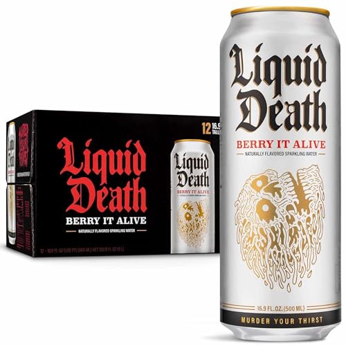 Liquid Death Flavored Sparkling Water with Agave, Berry It Alive, 16.9 oz Tallboys (12-Pack) - Berry It Alive - Sparkling - 16.9 Fl Oz (Pack of 12)