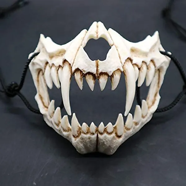 Japanese Dragon God Cosplay Mask - Resin Tiger Mask, Half Face White Skull Scary Cosplay Mask - 2021 Tiktok Halloween Mask - Tiger