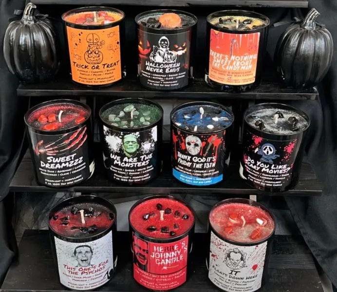 Horror Movie Candles, Halloween Lover Decor, Scary, Soy Wax Crystal Candles, Spooky Season Gifts, Fall, Michael Myers, Creepy, Black Gothic