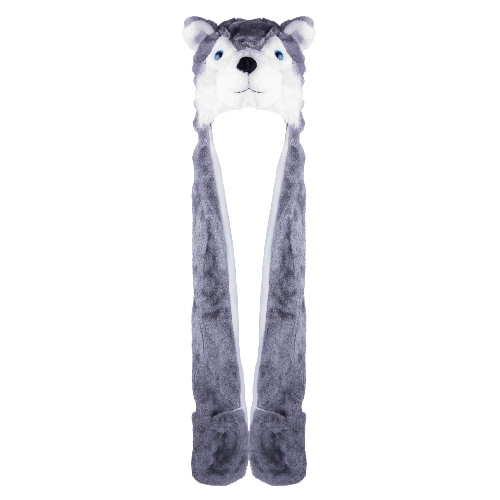 Husky Timber Wolf Cute Plush Animal Winter Hat Warm Winter Fashion (Long) - Gray