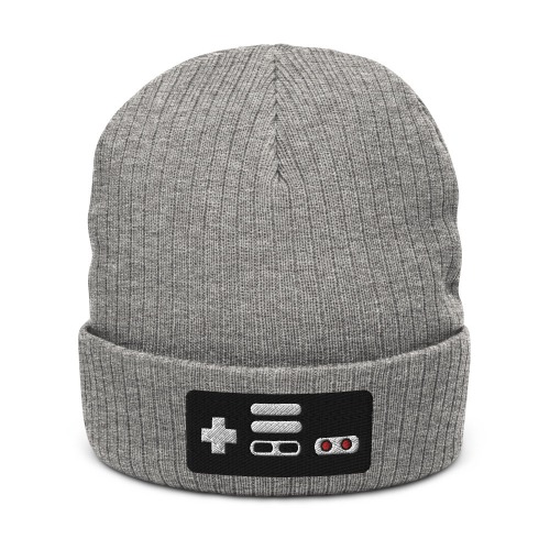 NES Controller | Recycled cuffed beanie | Retro Gaming - Light Grey Melange