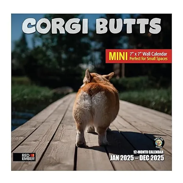 RED EMBER Corgi Butts Mini 2025 Wall Calendar 12 Month | 7" x 14" Open | Thick & Sturdy Paper | Giftable | Calendar 2025 - 01A - Corgi Butts - New 2025