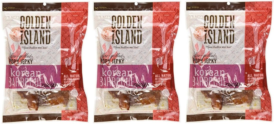 Golden Island Natural Style Pork Jerky - Korean Barbecue (Pack of 3)