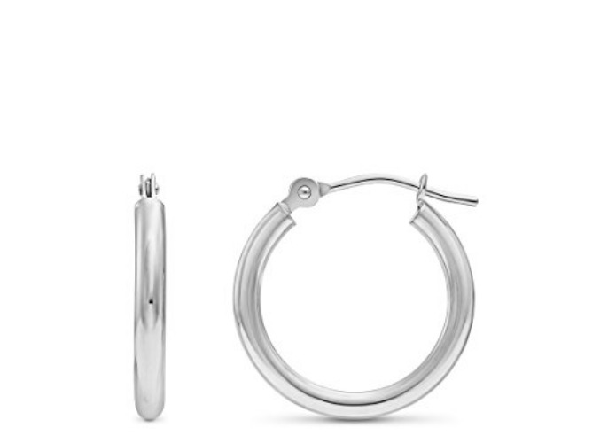 14k White Gold Classic Round Hoop Earrings - 16mm (0.63 inch)