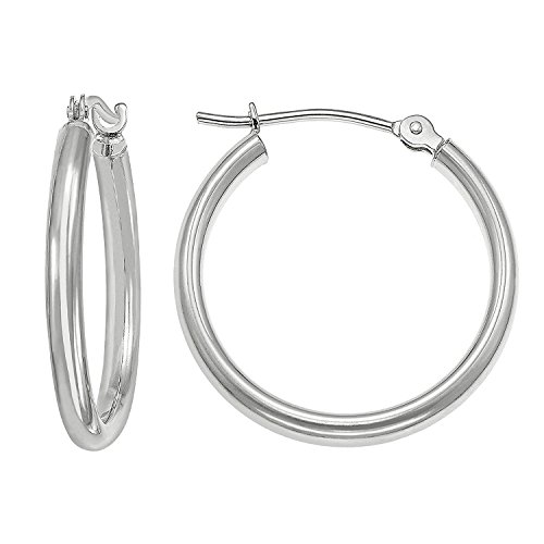 14k White Gold Classic Round Hoop Earrings - 20mm (0.78 inch)