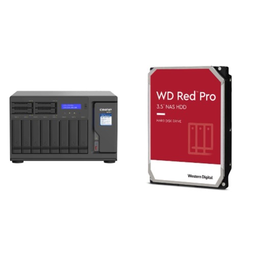 QNAP TVS-h1288X-W1250-16G High-Speed Media NAS & Western Digital 8TB WD Red Pro NAS Internal Hard Drive HDD - 7200 RPM, SATA 6 Gb/s, CMR, 256 MB Cache, 3.5" - WD8003FFBX - 12-bay TS-hx88 NAS + 8TB HDD