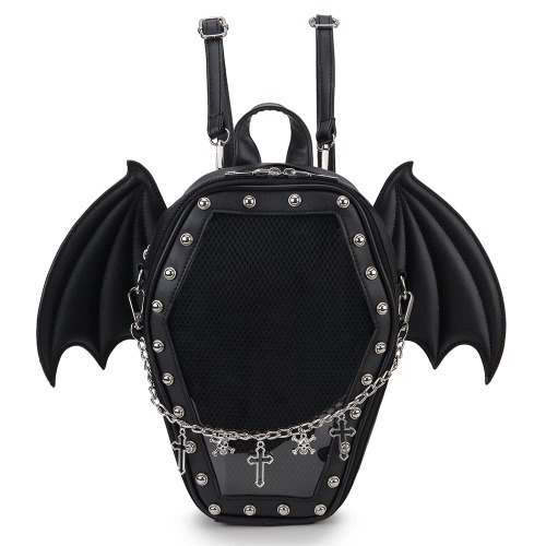 ENJOININ Gothic Coffin Shape Fashion Purses and Handbags for Women Halloween Shoulder Bag Backpack - Black Wings