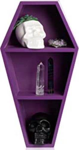 MANNY'S MYSTERIOUS ODDITIES Coffin Shelf - Spooky Gothic Decor for The Home - Purple Hanging Wooden Shelf for Wall or Table Top - 14 Inches Tall by 7 Inches Wide - Purple