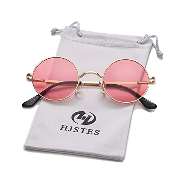 HJSTES Hippie Round Sunglasses Polarized for Women Men Retro Small Circle Lennon Glasses - A6 Gold/Pink
