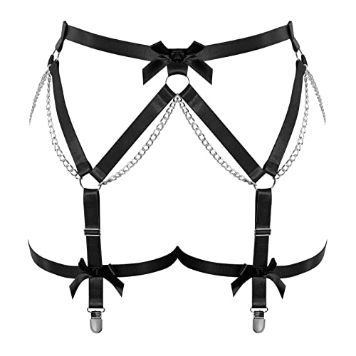 Women's Body Harness Leg Garter Belt Plus Size Cutout Metal Chain Fashion Garter Punk Gothic Carnival Halloween Clothing - Black